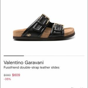 Valentino Garavani Black Leather Double-Strap Slides